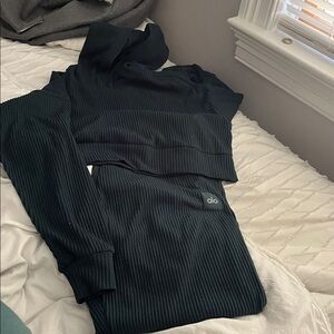 ALO Yoga Black Ribbed Track Pants